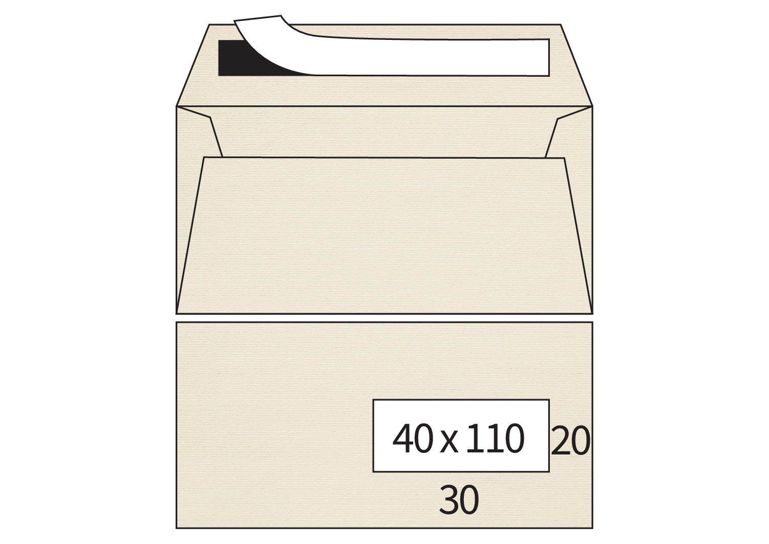 Afgeprijsd - Enveloppen Basix offset gevergeerd ivoor 100g/m² 114 x 229 mm venster rechts strip