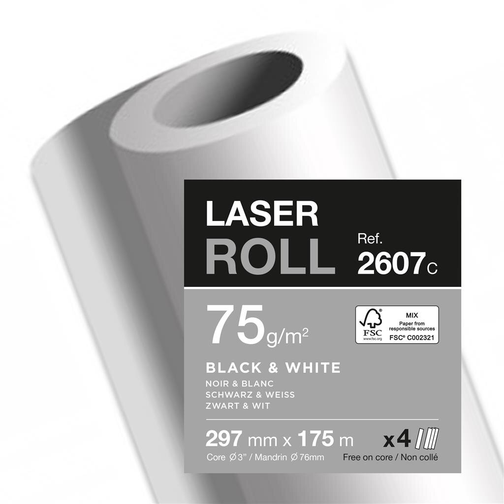 Afgeprijsd - Clairefontaine PPC rollen 2607 75g/m² 297 mm x 175 M 76 mm  niet gekleefd aan kern