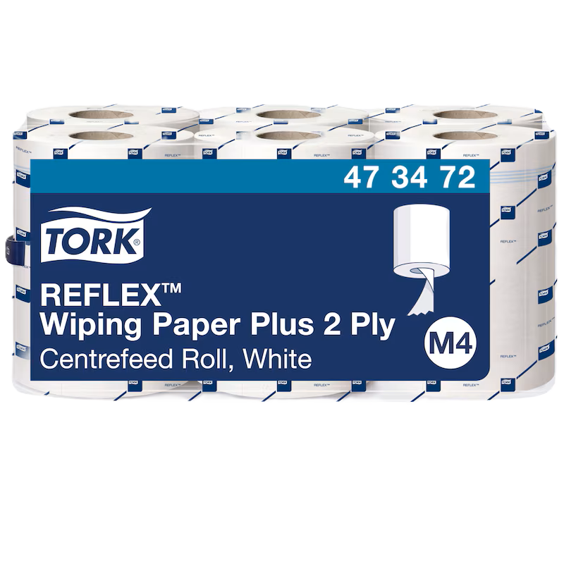 Poetsdoeken Tork: 194 x 150800 mm Reflex Plus Centerfeed White /6x 450 (473472)