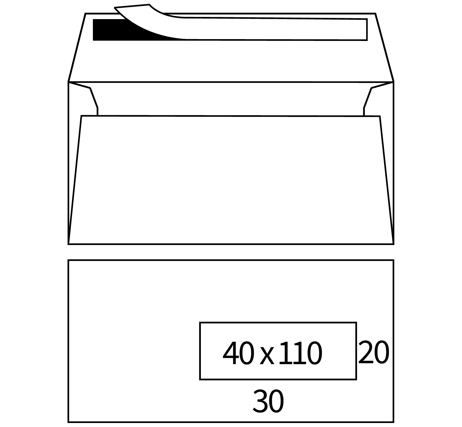 Afgeprijsd - Enveloppen Basix viltmarkering wit 120g/m² 114 x 229 mm venster rechts strip