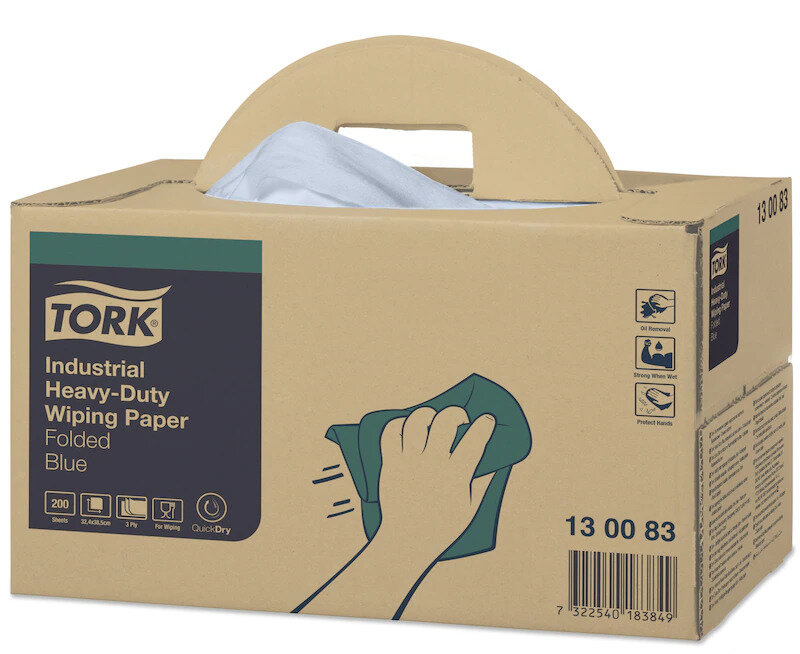 Poetsdoeken Tork: 320 x 390 mm Heavy Duty Wiping Paper Blue /200 (130083)