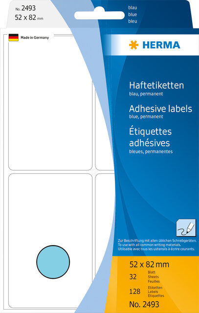 Etiket HERMA 2493 52x82mm blauw 128stuks