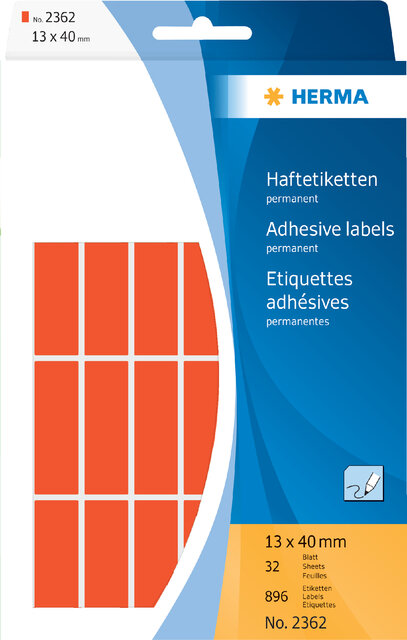 Etiket HERMA 2362 13x40mm rood 896 stuks