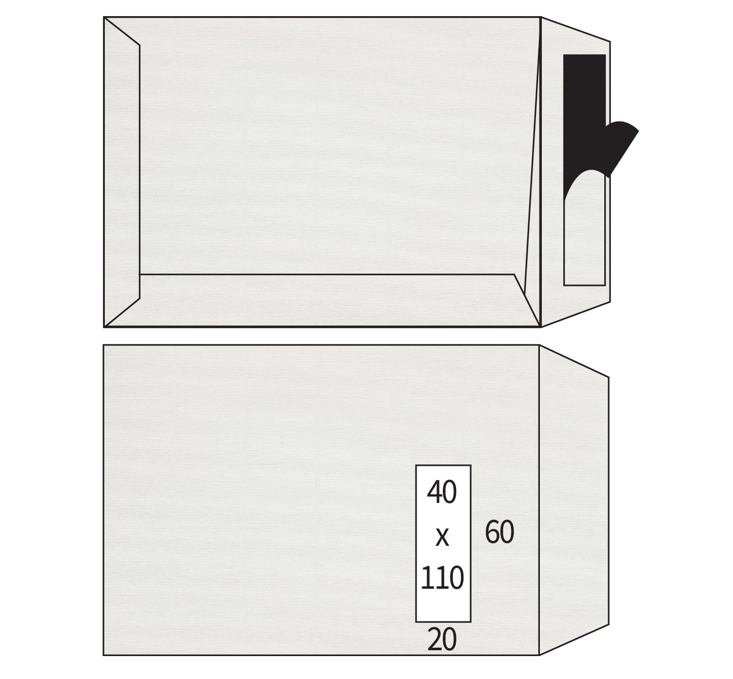 Réduction -   Pochettes Basix luxe offset vergé blanc 100g/m² 229 x 324 mm fenêtre à droite stripcol