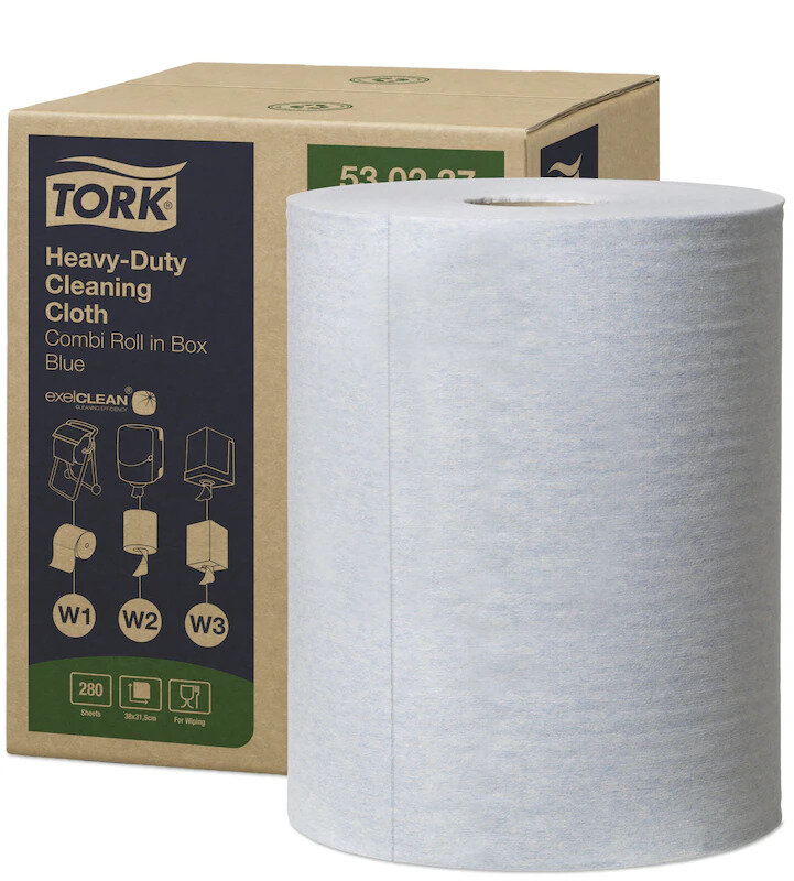 Chiffons de nettoyage Tork: 320 x 106400 mm Heavy Duty Cleaning Cloth Combi Roll Blue /280 (530237)
