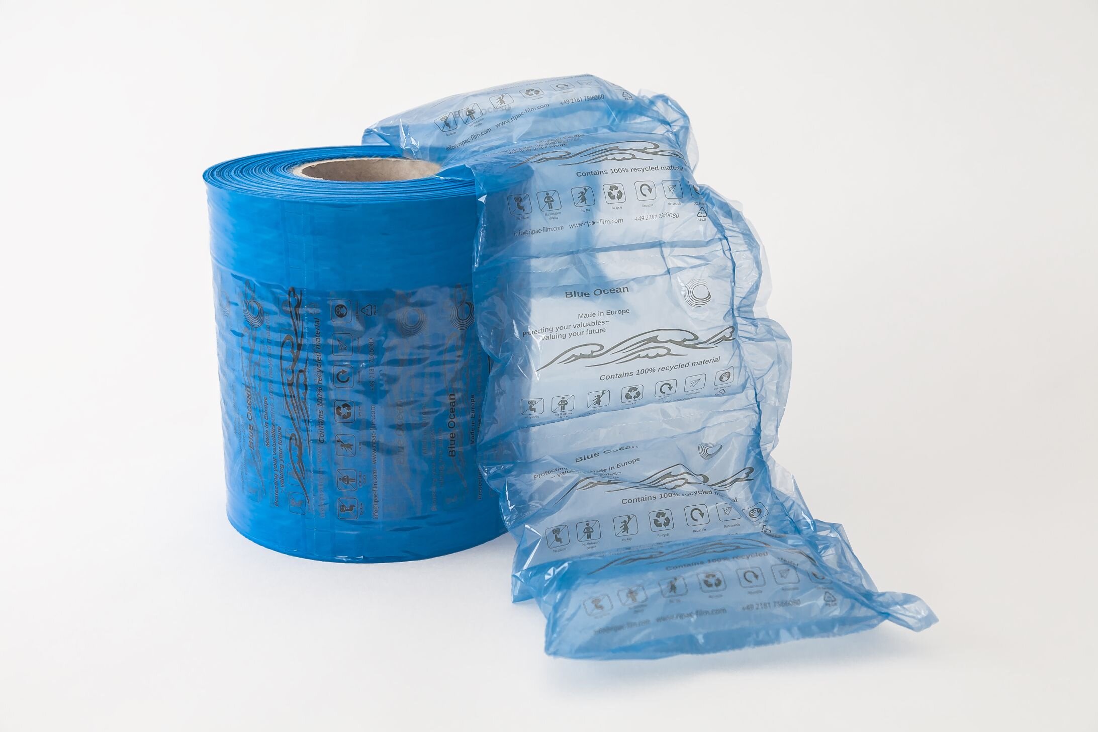 Afgeprijsd - Aelos Blue Ocean Standard recycled luchtkussenfolie blauw 500 M x 200 mm perfo/200mm