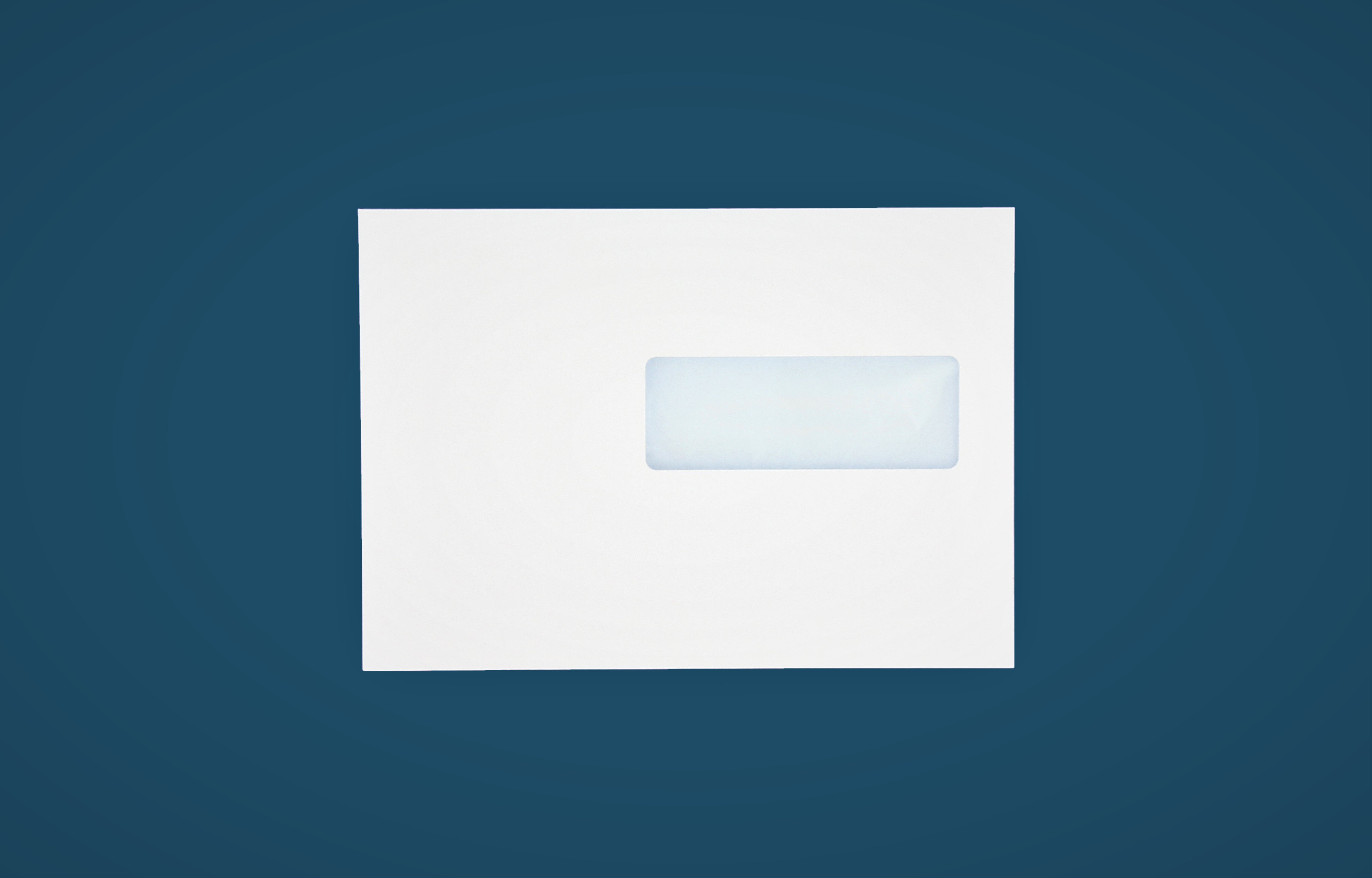 Afgeprijsd - Enveloppen iMail wit 80g/m² 162 x 229 mm venster pergamijn rechts strip binnendruk blauw standa