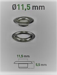 Plastgrommet Eyelet+Washer 11.5 mm (#3) self-piercing Brass nickel plated 500 sets