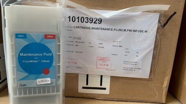 CTP Procesloos Infuse: cartridge, maintenance, fluid, M, PW Infuse WB /350ml