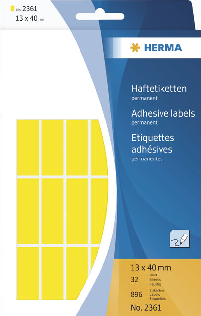 Etiket HERMA 2361 13x40mm geel 896 stuks