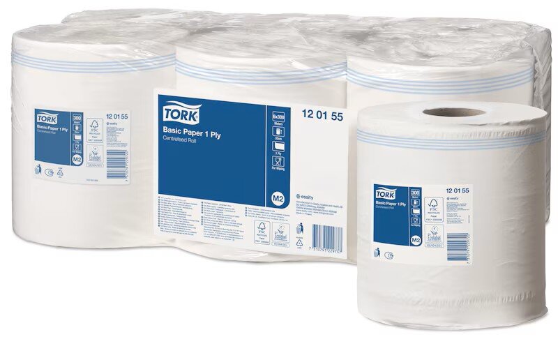 Poetsdoeken Tork: 200 x 300000 mm Basic Paper, 1ply White /6 rolls (120155)