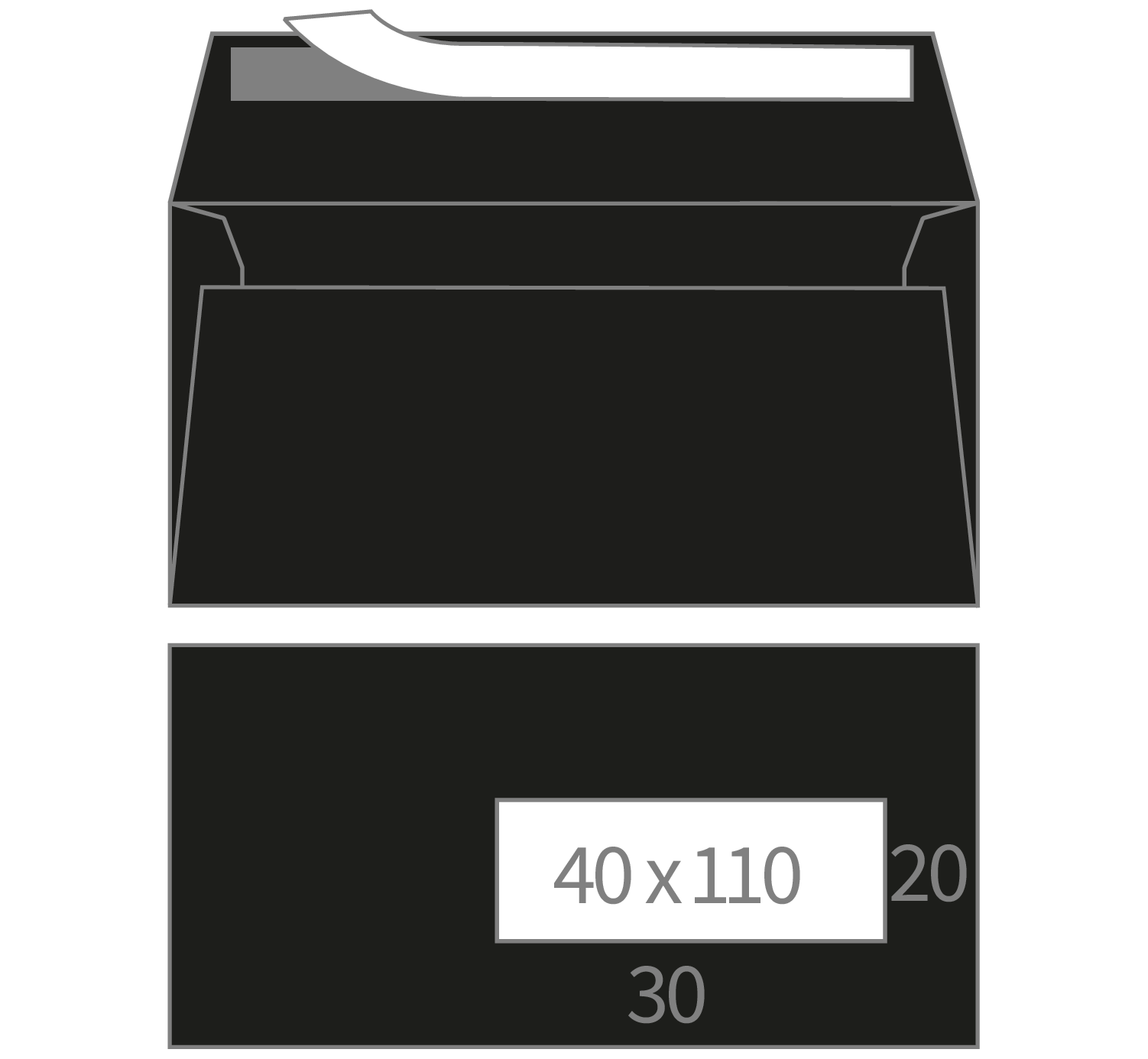 Afgeprijsd - Enveloppen Clairefontaine Trophée zwart 120g/m² 114 x 229 mm venster rechts strip
